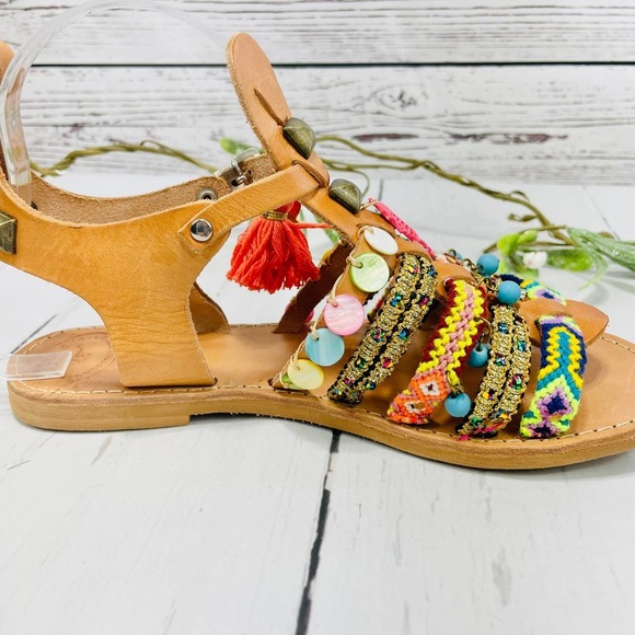 ELINA LINARDAKI Sandals - Beige  Ankle Strap Charm Flat Sandals - Picture 9 of 12